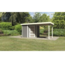 Abri de jardin en bois avec auvent dans le jardin