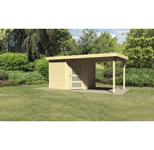 Abri de jardin en bois avec auvent dans le jardin