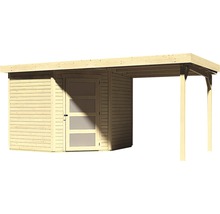 Abri de jardin en bois avec auvent et porte à vitres