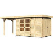 Abri de jardin en bois avec annexe et porte double avec fenêtres