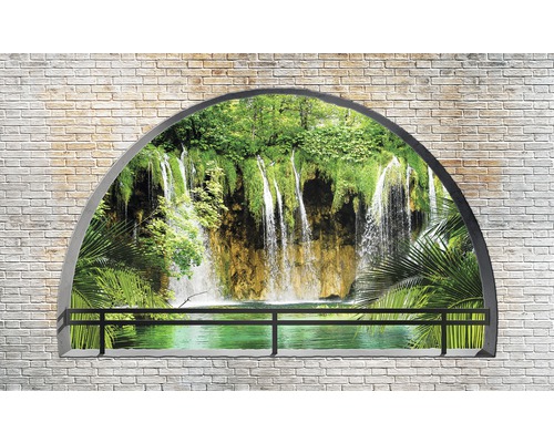 Fototapete Vlies 2835 VEXXL Fenster Wasserfall 3-tlg. 312 x 219 cm Fototapete mit Wasserfallmotiv hinter Mauerwerk