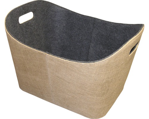 Panier de feutre pour bois de chauffage en jute Lienbacher carré beige-noir  avec trous de poignées et coutures blanches - HORNBACH