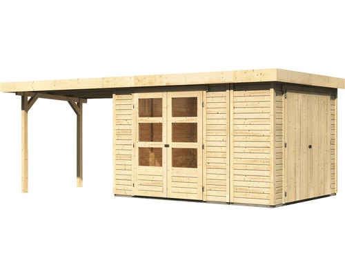Holzgartenhaus mit Carport und Doppeltür