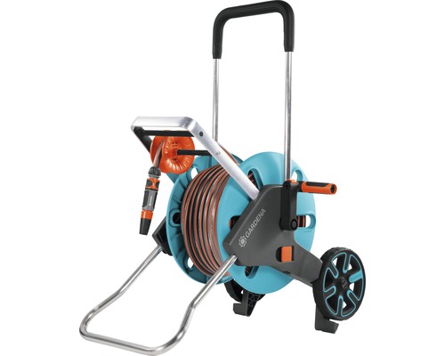 Chariot porte-tuyau Gardena avec tuyau et roues