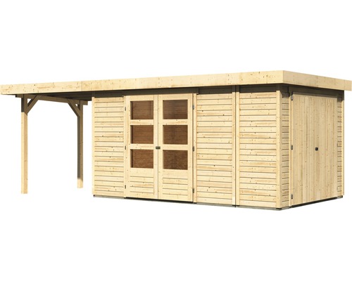 Abri de jardin en bois avec auvent et porte double
