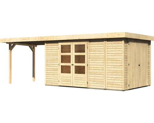 Abri de jardin en bois avec auvent et double porte