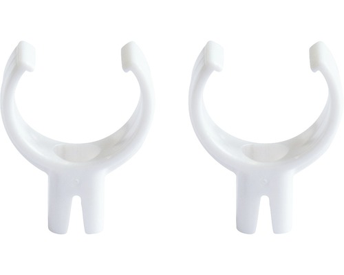 Deux colliers de serrage blancs en plastique pour la fixation des tuyaux.