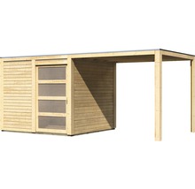 Holzgartenhaus mit seitlichem Anbau