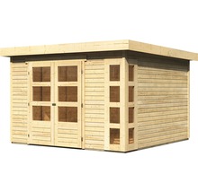 Abri de jardin en bois avec porte double et fenêtres