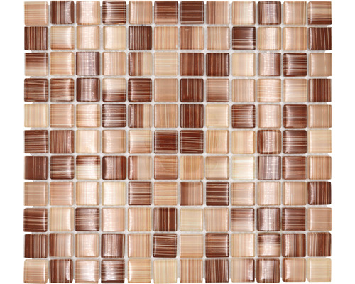 Mosaïque de verre XCM 8290 30.5x32.5 cm beige/brun Mosaïque avec des éléments carrés dans différentes nuances de brun