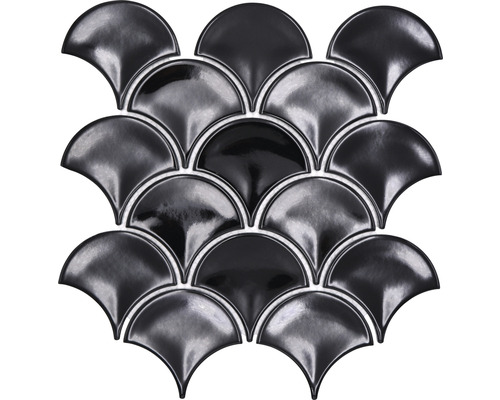 Écailles mosaïque en céramique FS 01B 25,6x27,3 cm noir Natte de mosaïque en céramique en éventail