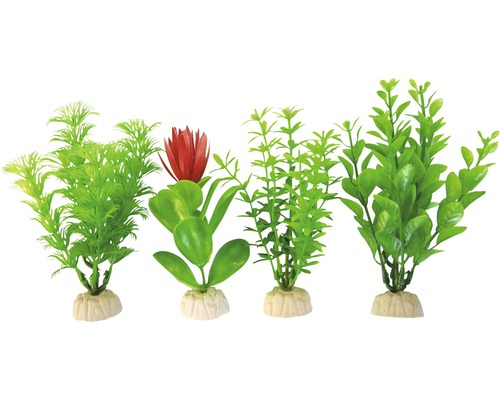 Plantes aquatiques en plastique standards, petit format 10 cm, 4 pièces, vert Ensemble de plantes d''aquarium artificielles