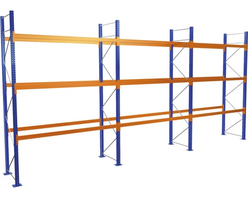 Schulte Palettenregal Startset Grundmodul mit 4 Ebenen 3 Felder á 270 cm für Paletten bis 730 kg Tragkraft 8390 kg