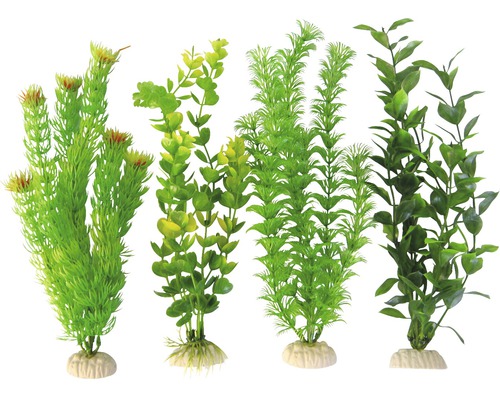 Plantes aquatiques en plastique standards, grand format 28 cm, 4 pièces, vert Plantes d''aquarium décoratives en plastique par lot de quatre