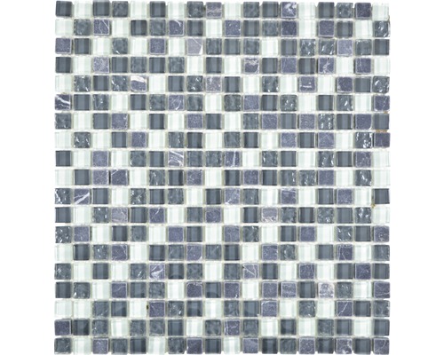 Glasmosaik mit Naturstein XCM M810 grau-schwarz 30,5x32,5 cm