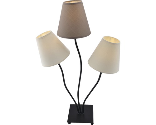 Lampe de table 40 W 3 ampoules textile/métal beige marron