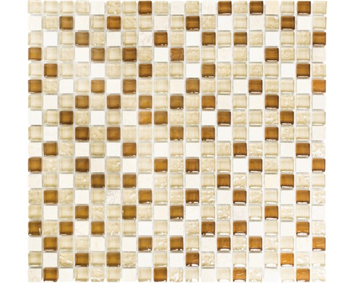 Mosaïque de verre avec pierre naturelle XCM M820 30.5x32.5 cm beige-marron