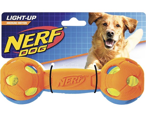 Jouet pour chien Nerf LED haltère T. M orange-bleu