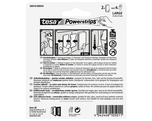 Tesa Powerstrips, crochets adhésifs amovibles, taille large