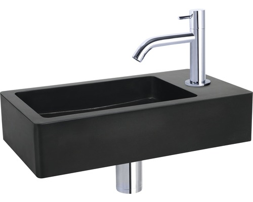 Schwarzes Aufsatzwaschbecken mit Armatur für das Badezimmer
