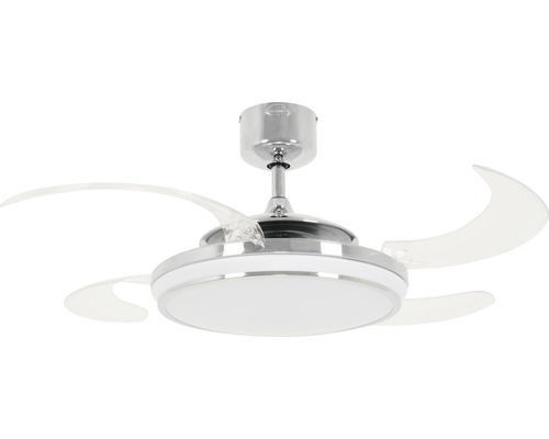 Ventilateur de plafond Fanaway Evo 1 LED Ø 121 cm chrome avec télécommande, pales rabattables, fonction changement de couleur, fonction été + hiver, avec ampoule LED