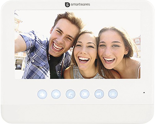 Smartwares Video-Türsprechanlage mit drei Personen auf dem Bildschirm