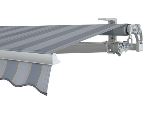 SOLUNA Gelenkarmmarkise Concept 4x2,5 Stoff Dessin 7109 Gestell Silber E6EV1 eloxiert Antrieb rechts inkl. Kurbel