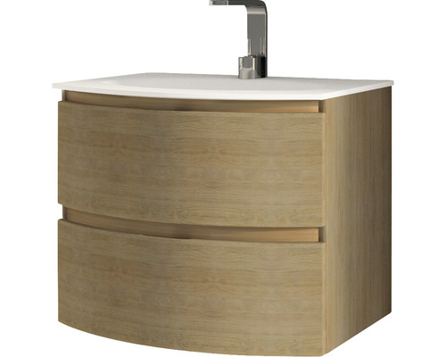 Waschtischunterschrank mit zwei Schubladen, Keramikwaschbecken und Armatur