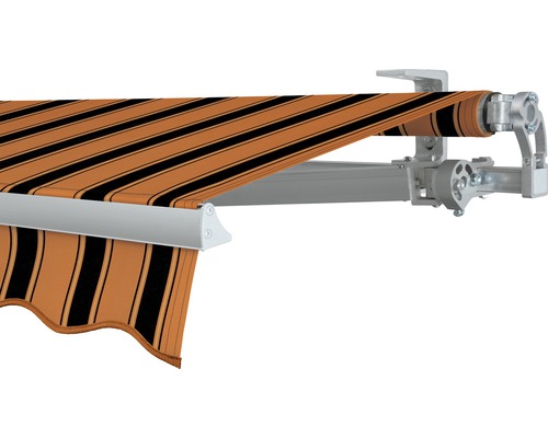 SOLUNA Gelenkarmmarkise Concept 4x2,5 Stoff Dessin 6363 Gestell Silber E6EV1 eloxiert Antrieb rechts inkl. Motor und Wandschalter