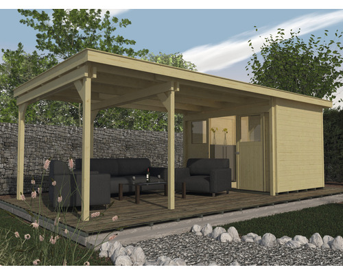 Gartenhaus weka Lounge-Haus 1 450 cm Lounge mit Fussboden 676 x 336 cm natur