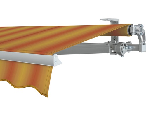 SOLUNA Gelenkarmmarkise Concept 4x2,5 Stoff Dessin 320180 Gestell Silber E6EV1 eloxiert Antrieb rechts inkl. Motor und Wandschalter