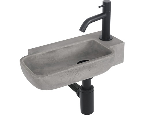 Lave-mains - Ensemble comprenant robinet de lave-mains SABA béton avec revêtement gris 36x19 cm