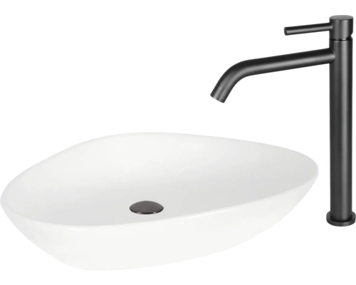 Aufsatzwaschbecken aus Keramik mit Armatur