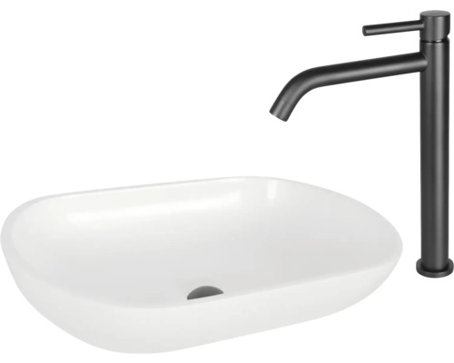 Aufsatzwaschbecken aus Keramik mit Armatur