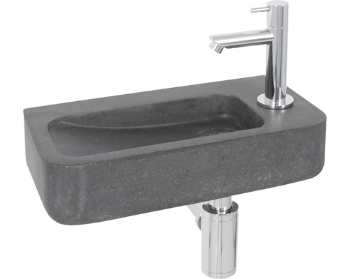 Lave-mains - Ensemble comprenant robinet de lave-mains SVERE pierre naturelle sans revêtement noir 36x19 cm