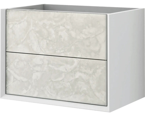 Meuble sous-vasque BadenHaus Bellagio largeur 70 cm gris pierre déjà monté Meuble sous-vasque avec deux tiroirs aspect marbre
