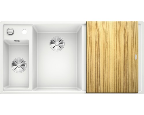 Blanco AXIA III 6 S évier lxp 1000x510 mm Silgranit blanc avec planche à découper en bois et bac multifonction 524647