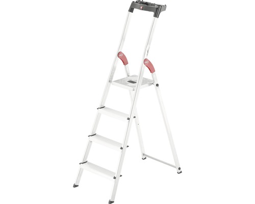 Échelle de sécurité en aluminium Hailo L60 StandardLine 4 marches Escabeau en aluminium avec quatre marches et étrier de maintien