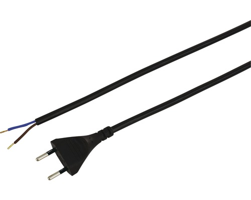 Anschlusskabel T11 Td 2x1mm2 3m Schwarzes Stromkabel mit Schuko Stecker und offenen Enden