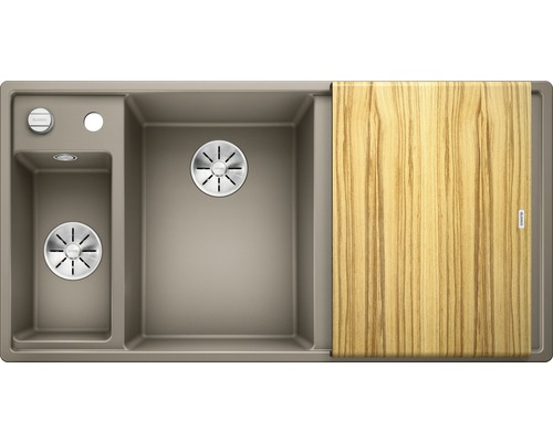 Blanco AXIA III 6 S évier lxp 1000x510 mm Silgranit truffe avec planche à découper en bois et bac multifonction 524650