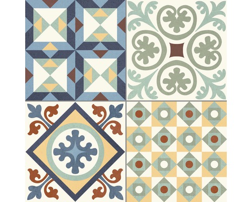 Carreaux avec motifs géométriques et floraux