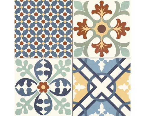 Carreaux décoratifs avec motifs géométriques et floraux