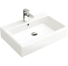 Rechteckiges Waschbecken aus Keramik mit Armatur