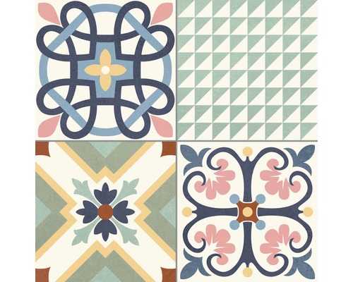 Carreaux avec motifs géométriques et floraux