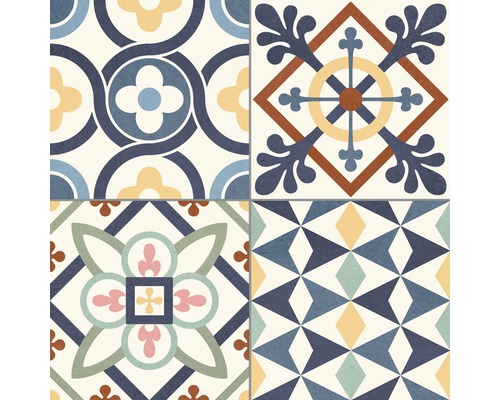 Carreaux avec différents motifs géométriques et floraux