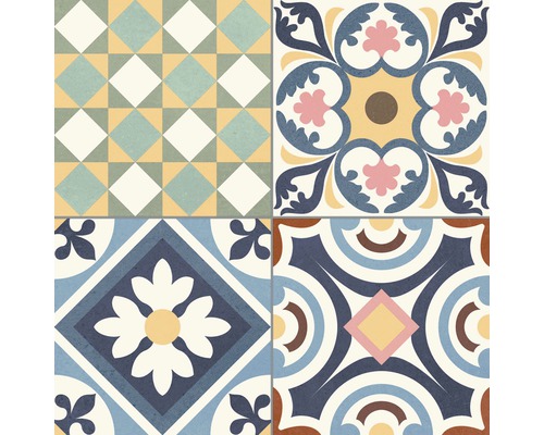 Carreaux décoratifs avec motifs géométriques et floraux