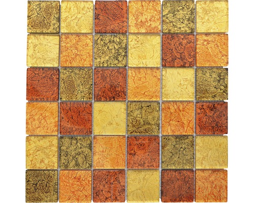Glasmosaik XCM 8AL29 braun/gold/orange 30x30 cm Quadratisches Mosaik aus Glas