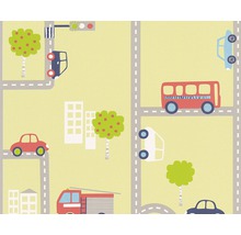Papier peint avec motif de rues, véhicules et arbres pour chambre d''enfant