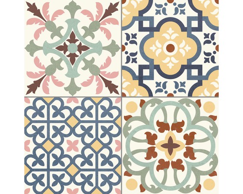 Carreaux décoratifs avec motifs floraux et géométriques