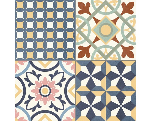 Carreaux avec différents motifs géométriques et floraux